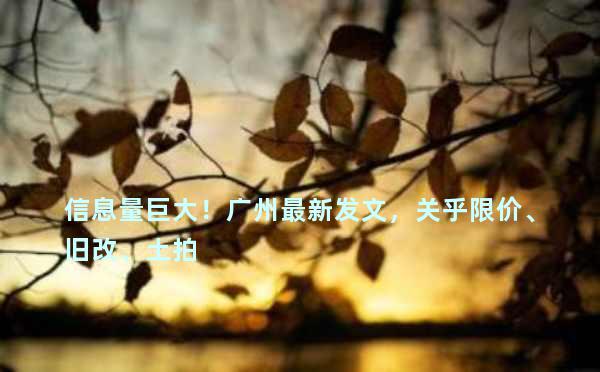 信息量巨大！广州最新发文，关乎限价、旧改、土拍